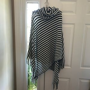 Striped fringe poncho